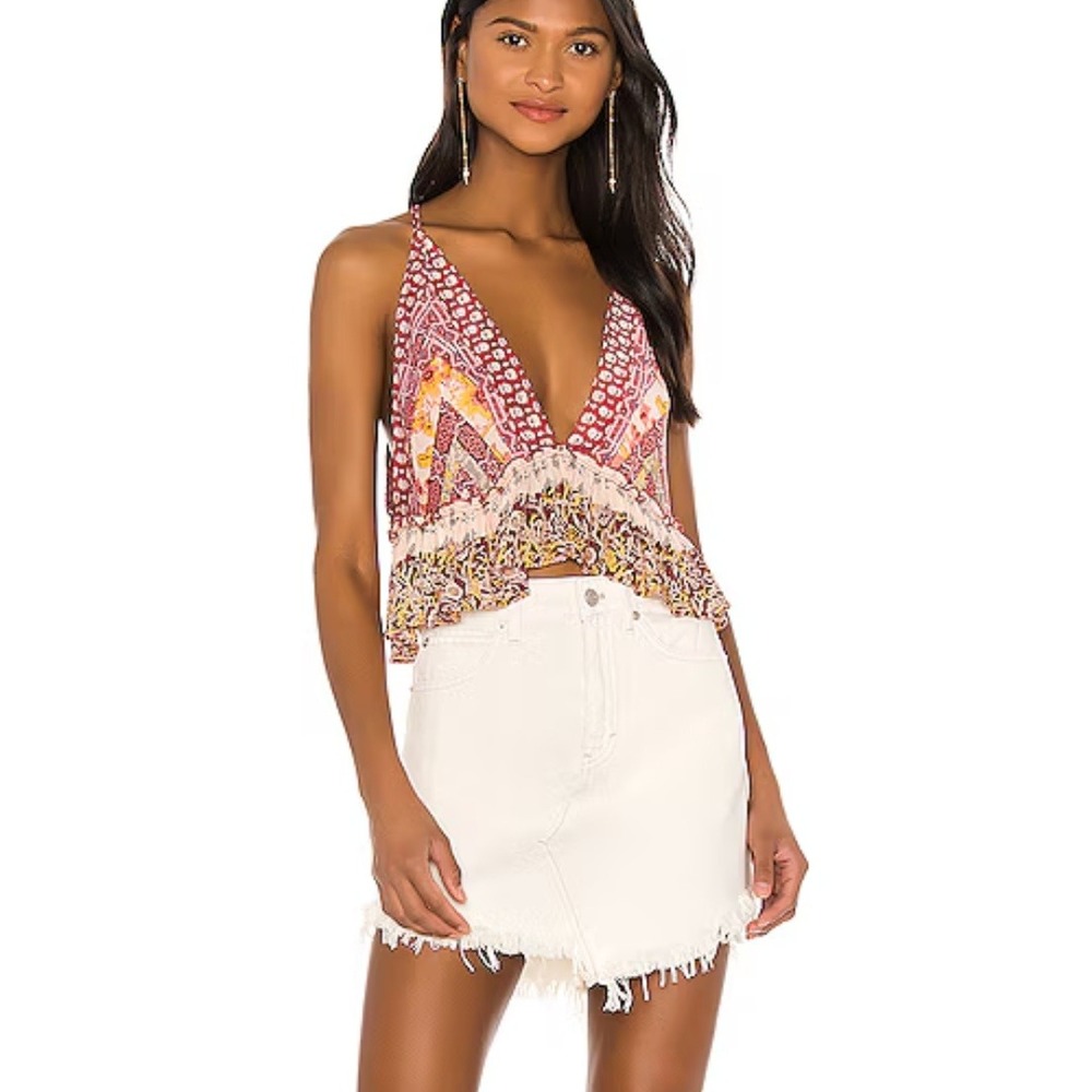Free People Bailey Denim Mini Skirt Size 25 NWT White‎ Frayed Hem